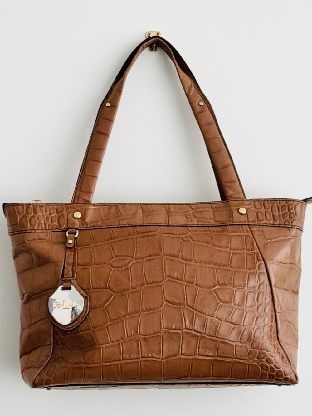 Lauren Ralph Lauren Croc-Embossed Leather Tote Bag - Cognac Brown